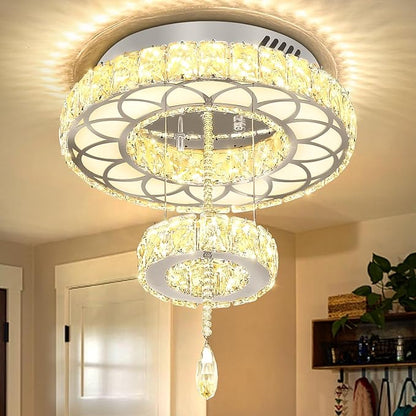 Flashing God Dia 12" Crystal Mini Chandelier Crystal Silver Ceiling Light Fixtures LED Flush Mount Ceiling Light for Living Room Bedrooms Dining Room Dimmable 2700k 4500k 6000k