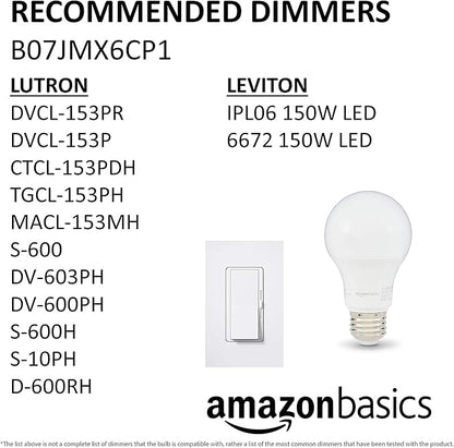 Amazon Basics A19 LED Light Bulbs, 60W Equivalent, 9W Energy Efficient, E26 Standard Base, Daylight White 5000K, Dimmable, 10,000 Hour Lifetime, 6-Pack