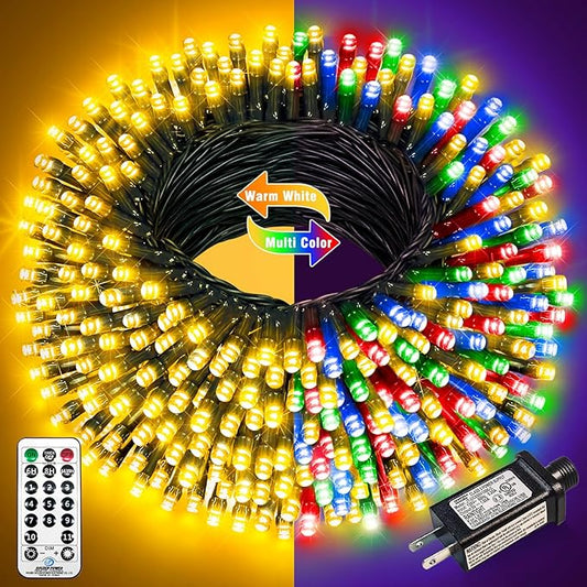 100FT 300 LED Color Changing Christmas Lights, Warm White & Multicolor Outdoor String Lights with Remote, Waterproof Fairy Twinkle Light for Outside Indoor Home Patio Yard Party Garden Decorations
