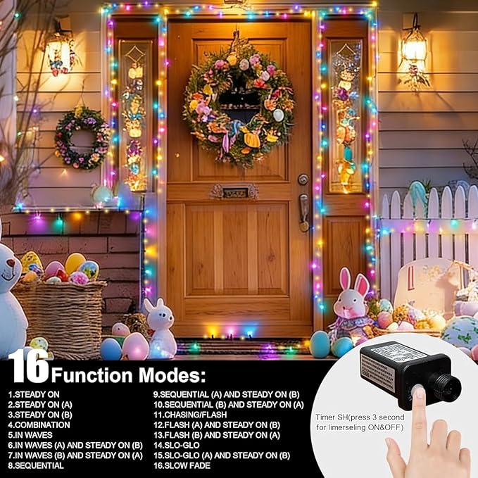 LAMPHOME 33ft Christmas Decorative Mini Lights, 100 LED Green Wire Fairy Starry String Lights Plug in, 16 Lighting Modes, for Indoor Outdoor Xmas Tree Wedding Party Decoration (Warm+Multicolor)