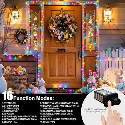 LAMPHOME 33ft Christmas Decorative Mini Lights, 100 LED Green Wire Fairy Starry String Lights Plug in, 16 Lighting Modes, for Indoor Outdoor Xmas Tree Wedding Party Decoration (Warm+Multicolor)