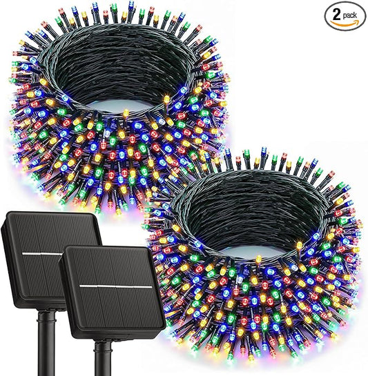 Brightown 2 Pack Solar String Lights Outdoor, Each 46Ft 120 LED Solar String Lights for Outside with 8 Modes, IP65 Waterproof Solar Outdoor Lights for Patio Garden Christmas Decorations, Multicolor