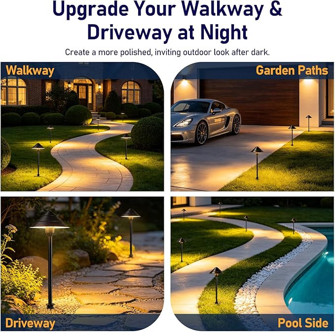 14-Light Low Voltage Landscape Lighting System, 12 Path Lights Kit+2 Spotlights, Aluminum, Plug-and-Play, IP65 Waterproof, Remote, Timer, 3000K Warm White, 140FT,72W 24V ETL Controller