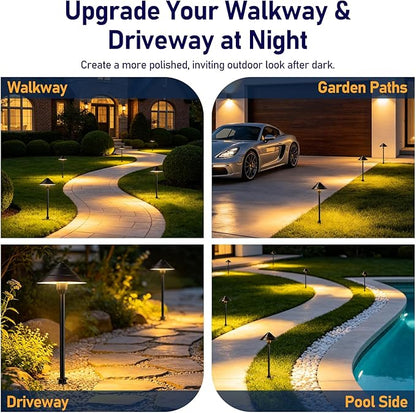 14-Light Low Voltage Landscape Lighting System, 12 Path Lights Kit+2 Spotlights, Aluminum, Plug-and-Play, IP65 Waterproof, Remote, Timer, 3000K Warm White, 140FT,72W 24V ETL Controller