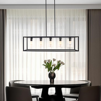 Kalium Chandeliers for Dining Room, 5 Light Dining Room Light Fixture Modern Metal Industrial Kitchen Lighting Fixtures Easy Installation Pendant Lights for Bar Restaurant, Coffee Shop-E26 Base,Black