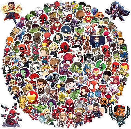 200PCS Cartoon Character Superhero Stickers for Kids Waterproof Vinyl Superhero Stickers Bulk for Water Bottles Skateboard Luggage Laptop Bumper Boys Teens Adults