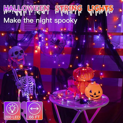 Guhope 66FT 200 LED Halloween Lights, Orange + Purple Halloween Lights Outdoor with 8 Lighting Modes, Waterproof String Lights for Halloween Christmas Outdoor Party Yard Garden Decoration