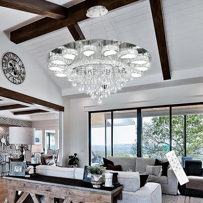 HAIXIANG Glam Crystal Chandelier for Living Room Dining Room Lights Sloped Ceiling Light Fixtures Luxury Modern Remote Dimmbale Lighting Silver 40 Inches