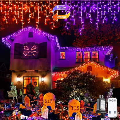 JMEXSUSS 400 LED Color Changing Christmas Lights Outdoor, 38.8ft Orange to Purple Halloween Icicle Lights with Remote, Waterproof String Light Plug in for Outdoor Indoor Party Decor