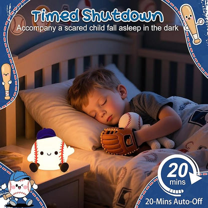 Baseball Night Light, Sports Baseballs Gifts for Baseball Fan, Soft Silicone Rechargeable LED Touch Lamp, Nursery Bedroom Bedside Decor for Boys Baby Kids Teen Sport Lover Xmas Birthday Gifts
