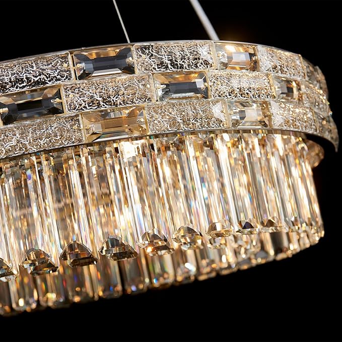 Morden Crystal Chandeliers for Dining Room 8 Lights Gold Chandelier Round Crystal Chandelier Pendant Light Fixture Kitchen Island Entryway Living Room 23" D x 8.7" H