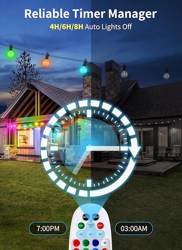 Brightown Outdoor String Lights 58 Feet G40 LED Patio Lights, 27 Plastic Edison Bulbs(2 Spare), Remote, Timer, Waterproof Connectable Hanging Light for Backyard Porch Balcony Party Decor, Multicolor