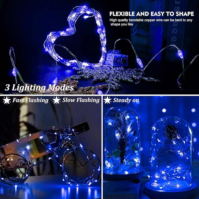 AIKEI 48 Pack LED Fairy Lights Battery Operated, Mini String Lights Waterproof 7 Feet 20 Led Firefly Starry Lamps for Wedding Party Bedroom Garden Halloween Christmas Decoration Blue