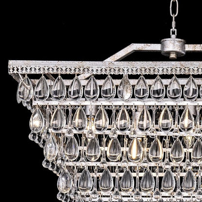 Wellmet Dining Room Crystal Rectangle Chandelier, 48 Inch Antique Silver, 9 Lights Farmhouse Chandelier for High Ceiling, Kitchen Island, Living Room, Entryway