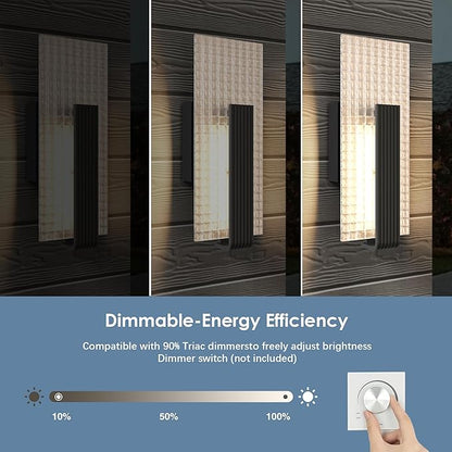 Modern Wall Sconce Set of Two Indoor, 12W Dimmable LED Wall Light Fixtures, Glass Wall Mount Lighting for Living Room Bedroom Bathroom Hallway Corridor, 3000K, Black