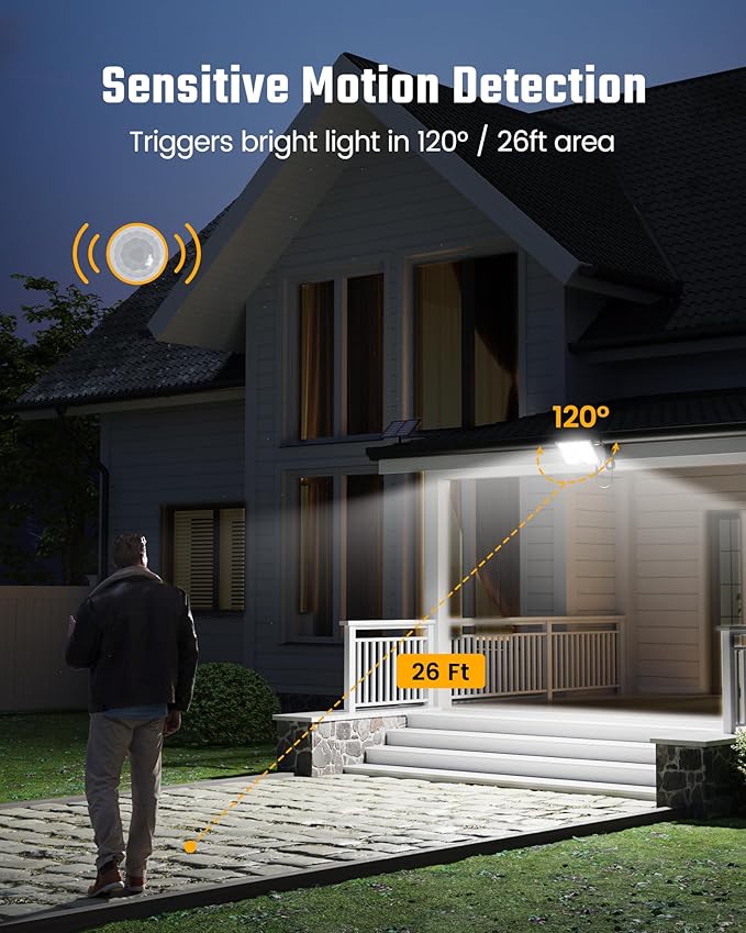 SUPERDANNY Solar Outdoor Flood Lights with 113 Bright LEDs, Motion Sensor Dusk to Dawn Outside Flood Lights with 16ft Cable IP65 Waterproof, Security Light for Garden Barn Porch 4 Pack