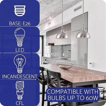 Kira Home Belle 9" Contemporary Industrial Pendant Light, Adjustable Length + Shade Swivel Joint, Brushed Nickel Finish, Pack of 2
