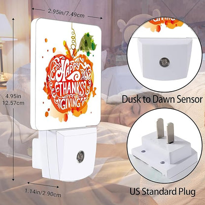 Happy Thanksgiving Night Light, Watercolor Pumpkin Plug into Wall with Dusk to Dawn Light Sensors, Warm Nightlights for Bedroom, Bathroom, Hallway, Kitchen, Gifts Ideal for Women Men