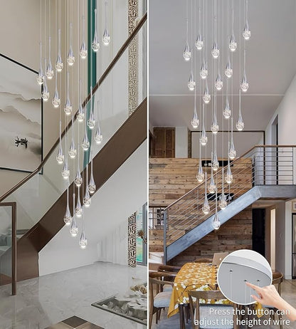 Modern Crystal Staircase Chandelier Polished Chrome 18-Lights, H118'' Large High Ceiling Spiral Dimmable LED Raindrop Foyer Entryway Light Fixture Remote Control