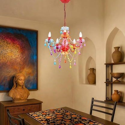 Colorful Small Crystal Chandelier for Girls Bedroom, 5-Light Acrylic Chandelier Lighting Fixture, Kids Room Nursery Ceiling Light for Closet, Playroom, Bathroom, Entryway