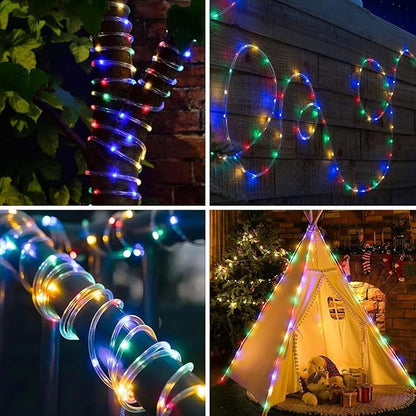 ANJAYLIA 66FT 200 LED Solar Rope Lights Outdoor Waterproof, Solar Powered Rope String Light with 8 Mode & Timer Remote, for Outdoor, Patio, Garden, Camping, Holiday & Christmas Décor Multicolor