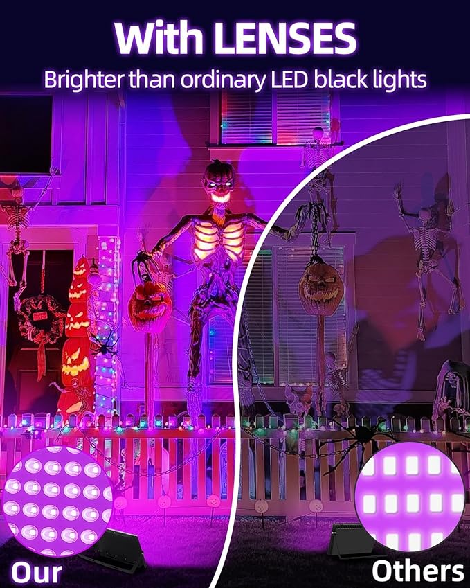 THECHAM 150W LED Black Lights IP66 Waterproof Black Light Outdoor with 10ft Plug+Switch, Flood Blacklight for Halloween Glow in The Dark Party Stage Light Neon Glow Birthday 2 Pack