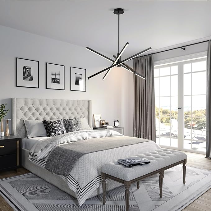 Y'INSP Black LED Chandeliers for Dining Room, 4-Lights Modern Pendant Light Fixture LED Embedded Hanging Lighting Fixtures for Kitchen Island Bedroom Living Room