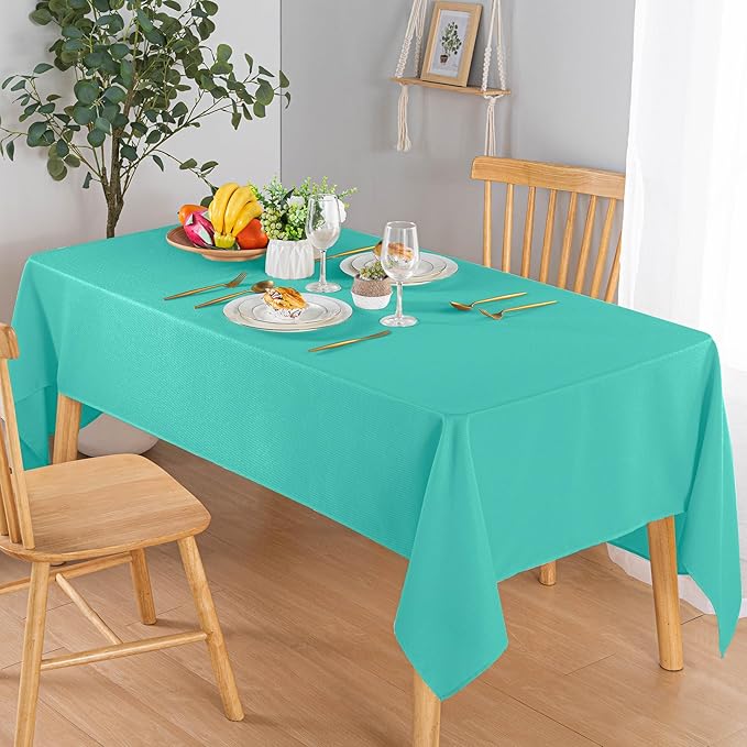 Hiasan 60 X 102 Inch Rectangle Textured Tablecloth - Waterproof Spillproof Antiwrinkle Jacquard Table Cloth for Kitchen and Dining Dinner, Outdoor Picnic, Holiday and Parties, Aqua