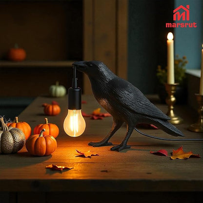 Crow Lamp Holding Light Bulb, Raven Bird Halloween Table Lamp Home Decor, Dark Academia Gothic Styling, Victorian Lifelike Novelty Animal, for Bedside Bedroom Living Room Desk Floor, 11.6 x 6.9 inches