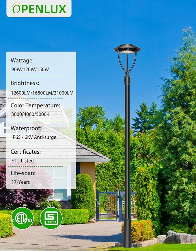 4 Pack LED Post Top Light ETL Listed 150W 120W 90W Adjustable 3CCT Adjustable Outdoor Pole Lights with Photocell IP65 Waterproof Post LED Fixture for Garden Yard Street Lighting