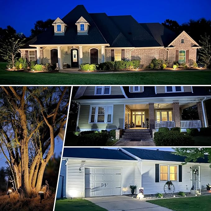 AUDERWIN Solar spotlights Outdoor 63 LED 3 Lighting Modes, IP65 Waterproof Lighten Yard Garden House Garage Pathway for Christmas Decorations-6 Pack