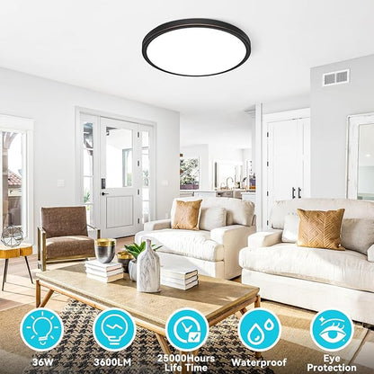 libtit 16Inch Flush Mount LED Ceiling Light Fixture, 3000K 4000K 6500K Adjustable, 36W 3600lm Rubbed Bronze Satin Round Ceiling Lamp for Bathroom Shower Hallway Kitchen, 2 Pack