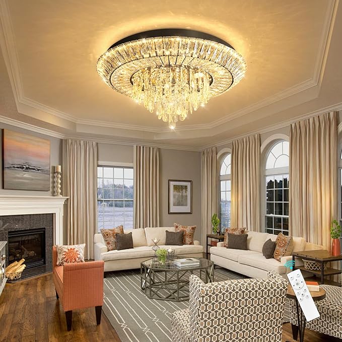 Modern LED Chandelier Crystal Ceiling Light Fixture Raindrop Chandeliers Dimmable Lighting for Living Room Dining Room Entryway Bedroom Black