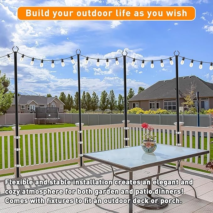 2 Pack 10FT String Light Poles,Metal with Fork Lights Poles for Outdoor String Light, Rustproof Heavy Duty for Outside Garden,Patio,Wedding,Backyard,Deck,Party