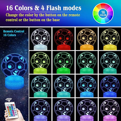 Soccer Night Light Gifts for Boy, 3D Soccer Bedside Lamp,16 Color Change Decor Lamp with Remote & Smart Touch, Gifts for Christmas Birthday Boys Men Girls