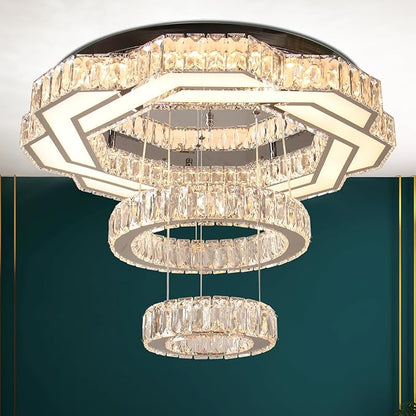 22.5" Crystal Chandeliers Modern Living Room Chandelier LED Crystal Ceiling Light 2 Rings Pendant Light Flush Mount Chandelier for Bedroom Dining Room Entryway Warm