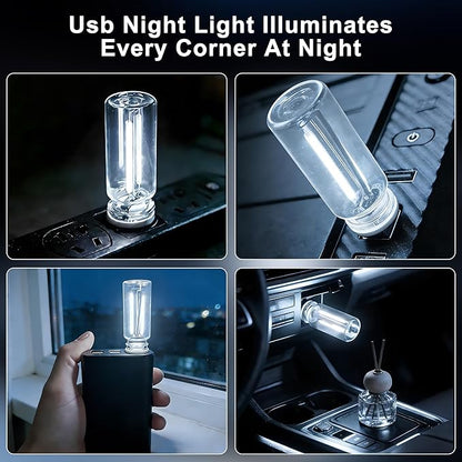 2 Packs USB Light for Car, Touch Dimmable Car Interior Ambient Lights - Portable Mini USB LED Light Bulb, Retro Glass Bottle Night Light for Vehicle, Bedroom, Hallway, Camping (White)