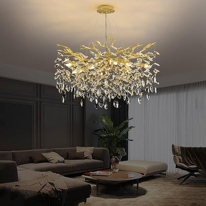 Tree Branch Chandelier Modern Crystal Pendant Light, Luxury Gold Art Deco Raindrop Lighting Fixture for Dining Room Bedroom Living Room 10 Lights D30''