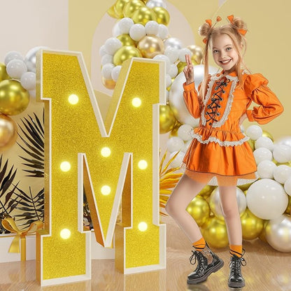 imprsv Marquee Letters Gold 3FT: Golden Party Decor - Light Up Letter M Large 3 Feet Tall - Party Decorations Letter for Marry Me Wedding Proposal