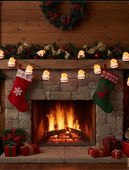 Christmas Santa String Lights Outdoor, 8.5Ft Vintage Christmas Decorations String Lights with 10 LED Santa Lights, Hanging Christmas Window Fairy Lights for Indoor Party Holiday Xmas Tree Decor