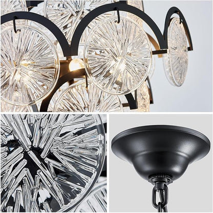 WUZUPS 6-Light Round Crystal Chandelier Pendant Ceiling Light Modern Lighting Fixture for Bedroom Hallway Bar Kitchen Bathroom, H 17.3" W 22.8", E12 Base, Black