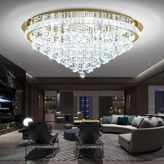 Dia 40" Modern Crystal Chandeliers for Living Room,Gold Large Chandelier Flush Mount Chandeliers for Bedrooms Dining Room Dimmable 2700k 4500k 6000k