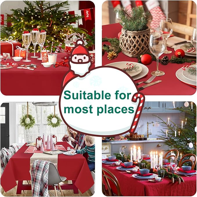 Hiasan Red Rectangle Tablecloth - Waterproof and Spillproof Washable Fabric Christmas Table Cloth for Dining Room Kitchen and Outdoor Use, 60 x 84 Inch