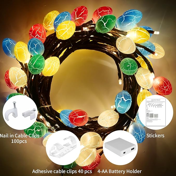 FNHMSL Easter Egg Enchanted Willow Vine Lights, 4FT 48LED 4 Color Easter Egg Tree Branch Lights for Wall, Remote Timer,8 Light Model,Bedroom Wall Doors Wedding, Christmas, USB Battery Box