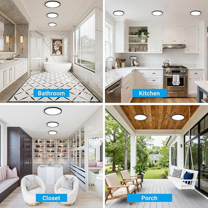 4 Pack LED Flush Mount Ceiling Light,7Inch 15W,3000K/3500K/4000K/5000K/6500K 5 Color Temperatures Ceiling Light Fixture for Kitchen Porch Hallway Bedroom Bathroom and Closet,Black