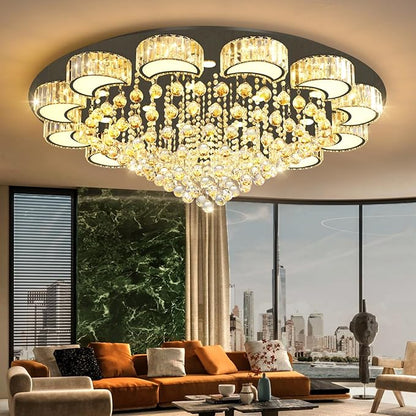 47" Black Modern Crystal Chandeliers for Dining Room LED Dimmable Light Fixtures Flush Mount Light Living Room Bedrooms