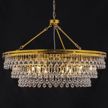 Wellmet 12 Light Large Crystal Chandelier, 38in Brass Gold Round Modern Luxury Raindrop Ceiling Light for Dining Room, Living Room， Bedroom, Kitchen, Entryway, Hallway, Staircase, Foyer