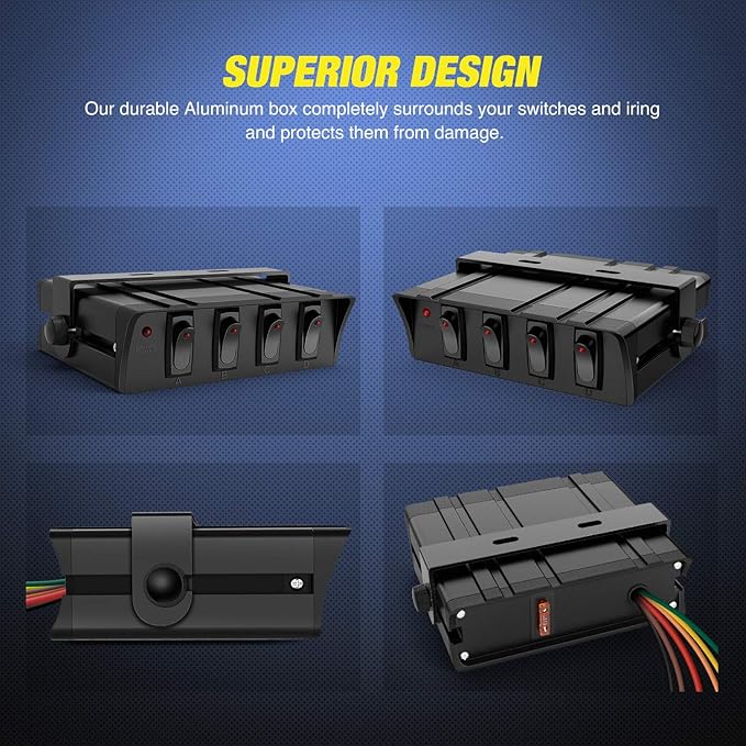 Nilight 4 Gang Rocker Switch Box SPST Toggle Panel 12V 24V 20A 40Amp Max for Automotive Cars Vehicles Boats RVs Campers SUVs