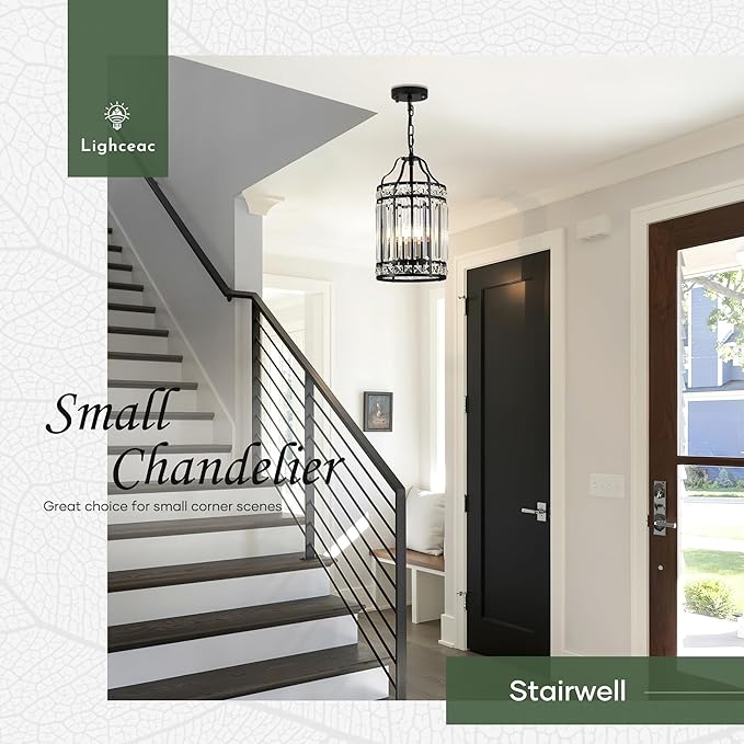 Modern Black Pendant Island Light Fixtures for Kitchen, Luxury Elegant Crystal Small 4-Light Chandeliers for Dining Room, Industrial Cage Hanging Ceiling Lighting for Bedroom Foyer Hallway