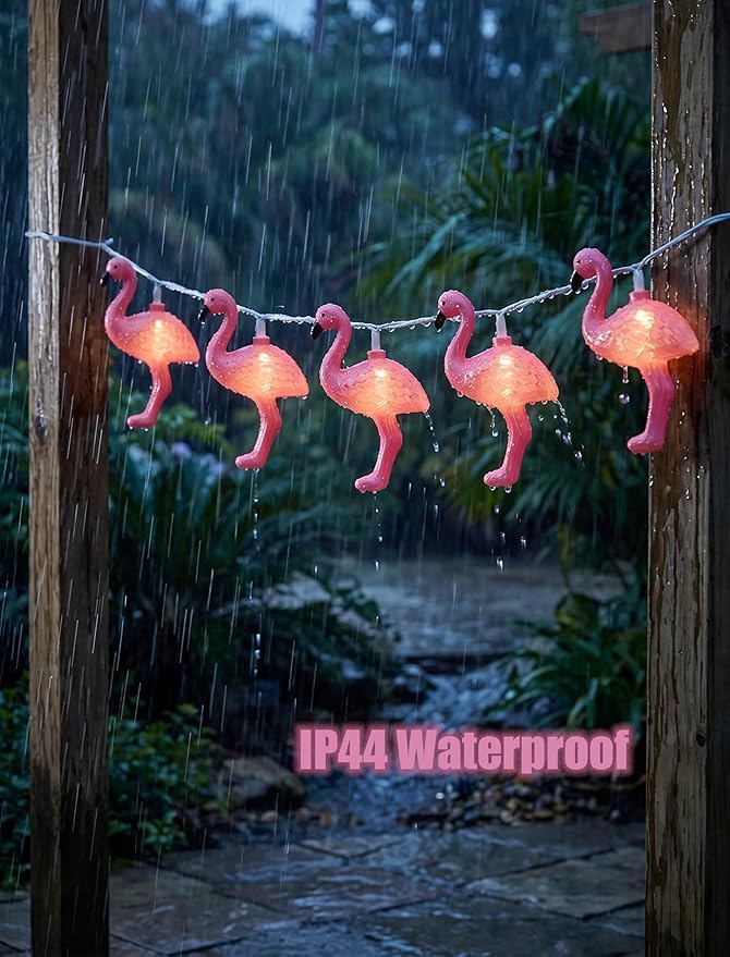 Summer Themed Pink Flamingo String Lights, 8.5Ft Tropical Beach Flamingo Decor Lights, Indoor/Outdoor Party Lights for Bedroom Birthday Wedding Holiday Hawaiian Tiki Tropical Party Décor